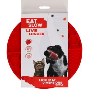 Eat Slow Live Longer Likmat Cirkel ��– Ø21 cm – Snuffelmat – Anti-schrok Mat – Slowfeeder – Afleiding – Honden en Katten - 100% Siliconen – Vaatwasserbestendig – Rood