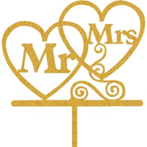 Taart Decoratie Mr & Mrs Taarttopper Cake Topper Huwelijk Jubileum Taartdecoratie Bruiloft Goud – 1 Stuk