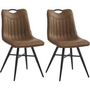 Colenis® - Verty Eetkamerstoel - Set van 2 - Cognac - PU - Industrieel - Design