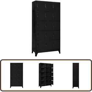 vidaXL Lockerkast - 90x40x180 cm - Zwart - Staal Lockerkast - Opbergkast - Stalen Kast - Zwarte Kast - Kantooropslag