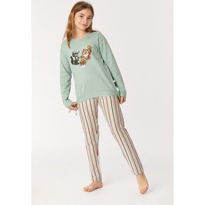 Woody pyjama meisjes/dames - multicolor gestreept - uil - 222-1-BSL-S/931 - maat 98