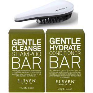Eleven Australia - Bar - Shampoo Bar + Conditioner Bar + KG Ontwarborstel - 100GR + 70GR - Gentle Hydrate - Everyday Shampoo & Verzorging