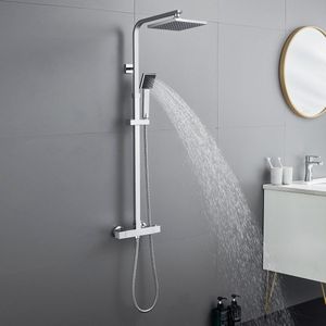 Auralum max Regendouche met Thermostaatkraan - Douche Badkamer - Chrome Douche Set - Handdouche - Doucheset Zilver - Regendoucheset
