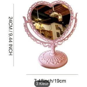 Prinsessen ROZE Make-upspiegel 2 zijden draaibare standaard kunststof commode hartvorm spiegel