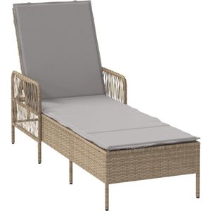 vidaXL - Zonnebank - Beige - en - lichtgrijs - PE - Riet - 157 - x - 55 - x - 92 - cm - Opvouwbaar