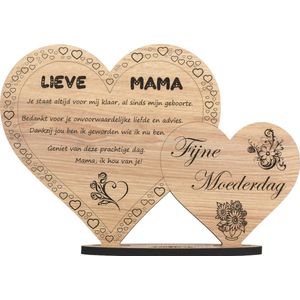 Hartjes Moederdag - houten wenskaart - kaart van hout - cadeau mama - 17.5 x 25 cm