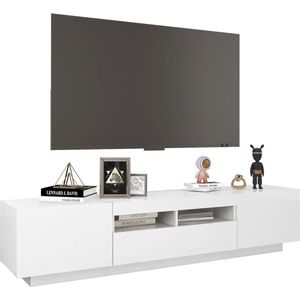 The Living Store TV-meubel - RGB LED-verlichting - Hoogglans wit - Bewerkt hout - 180 x 35 x 40 cm - USB-aansluiting
