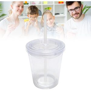 Plastic reismok met rietje, dubbellaagse plastic verzegelde beker voor vruchtensap, smoothie, sap, koffie, ijskoffie (350 ml)