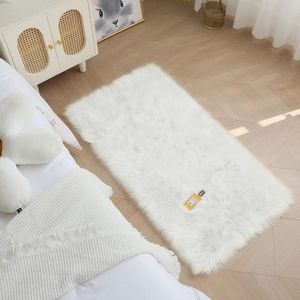 Zacht ruig vloerkleed, wasbare vloerkleden van imitatiebont voor woonkamer, slaapkamer, decoratie, wit/120 x 180 cm