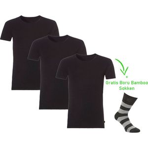 Bamboo T-Shirt - Ronde Hals - Super zacht - Antibacterieel - Perfect draagcomfort - 95% Bamboo - 3 stuks - 1 paar bamboo sokken cadeau - Zwart - M