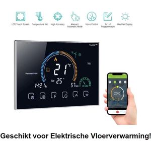 TechU™ Smart Thermostaat Relax – Zwart – Alleen voor Elektrische Vloerverwarming! – App & Wifi – Google Assistant & Amazon Alexa