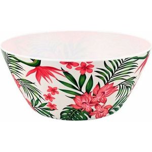 Schaaltje met plant en bloem print SANDER - Roze / Groen - Melamine - ⌀ 15 x h 7 cm - Set van 2 - Schaaltje - Bestek - Eten - Diner