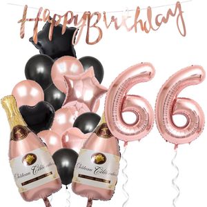 66 Jaar Verjaardag Cijferballon 66 - Feestpakket Snoes Ballonnen Pop The Bottles - Rose Zwart Versiering