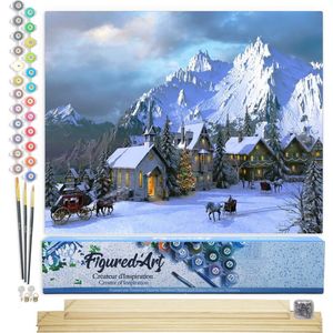 Figured'Art Schilderen op Nummer Volwassenen canvas Kerstmis in de Alpen - Handwerk acrylverf Kit DIY Compleet - 40x50cm met DIY houten lijst