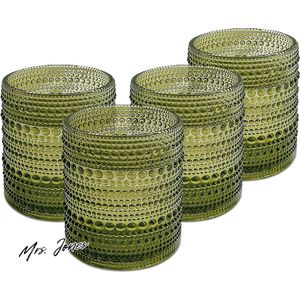 Mrs. Jones 12 oz Vintage Drinkglazen Set van 4 Keuken Glaswerk Ouderwetse Glazen Bekers Esthetische Water Cups voor Naast Drank Sap Koffie Bier Cocktail Whisky (4 stuks groen) .