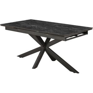 Dimehouse Uitschuifbare Eettafel Yva Zwart Keramiek 160-240x90 cm - 240 x 90 x 77 cm - Keramiek - Industrieel - Rechthoek