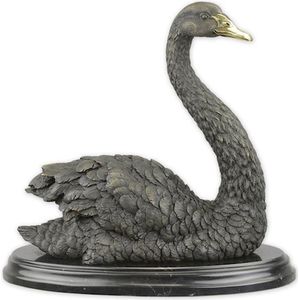 Zwanen beeld, Bronzen sculptuur op marmer basis, Decoratie kunstobject vogel luxe accessoires
