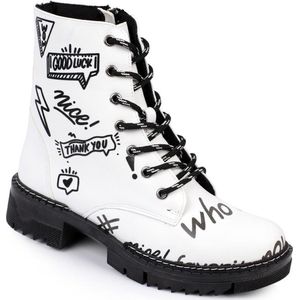 Mana'Olana - Enkellaarzen - Nice boots - wit met tekstmotief - maat 38