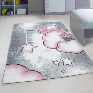 Kindertapijt Beertje in de Wolken Roos Vloerkleed - 80x150- Kinderkamer - Babykamer - Baby - Kids - Jongens en Meisjes - Kinderen