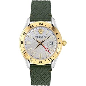 Versace Greca Time GMT VE7C00223 Horloge - Leer - Groen - Ø 41 mm