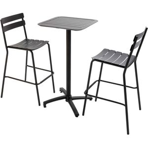 Oviala - Set van verstelbare hoge tafel en 2 hoge stoelen in zwart aluminium