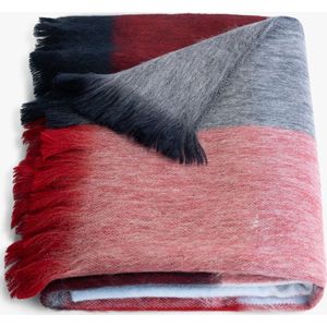Alpaca Loca Geblokte Sjaal - 200 x 65 cm - Donkerrood, Blauw, Grijs