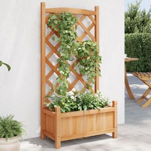 Plantenbak met klimrek - Weerbestendig - Bloembak - Met trellis - Buiten - Hout - Plantenrek - Vierkant- 35 Liter - Bruin
