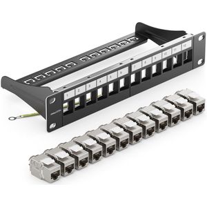 12-Poorts CAT 7 Patchpaneel met Keystone-Modules voor Netwerkinstallaties – 10 Gbit/s 600 MHz