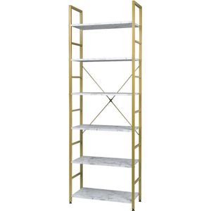 Boekenkast 6 lagen - industrieel & stijlvol - ladderrek opbergkast - stevig goud/marmer - 60x28x180 cm