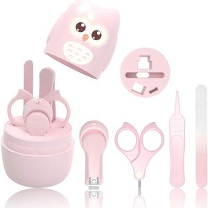 Manicure voor baby's, 4-in-1 set met hoes, nagelknipper, schaar, vijl en pincet, nagelverzorgingsset voor baby's en jongeren, speciale bescherming voor baby's (roze)