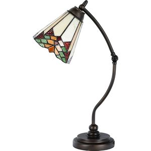 HAES DECO - Tiffany Tafellamp Ø 26x50 cm Beige Rood Glas Tiffany Bureaulamp Tiffany Lampen Glas in Lood