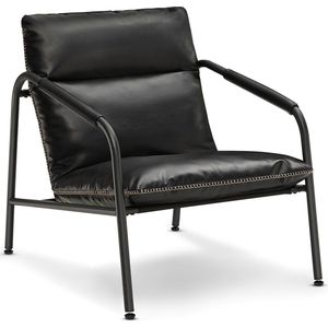 Rootz Ink Black Lounge Chair - Fauteuil - Gewatteerde zitting - Stalen frame - Polyestervezel - PU-synthetisch leer - Lichtgewicht - Stevig - Comfortabel - 90 cm x 74,2 cm x 90 cm