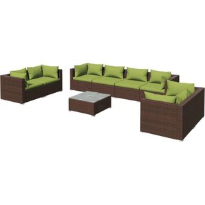 vidaXL - 9-delige - Loungeset - met - kussens - poly - rattan - bruin