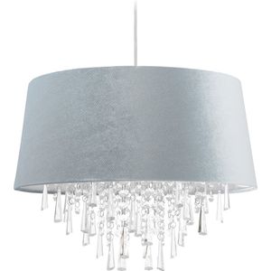 Relaxdays hanglamp met kristallen - fluwelen lampenkap - plafondlamp - diverse kleuren - grijs