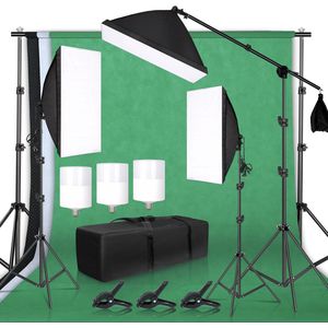 Happyment® Fotostudio set - Softbox - Studiolamp - Greenscreen met achtergrond systeem - Statief - Black friday - Kerstcadeau