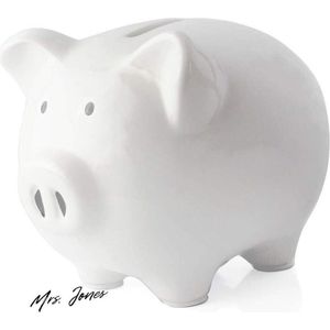 Mrs. Jones Spaarpot wit keramiek varken piggy bank cadeau voor meisjes kinderen volwassenen tieners wit-15.2 X 12 X 11.5 .