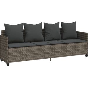 vidaXL-Ligbed-met-kussen poly-rattan-grijs