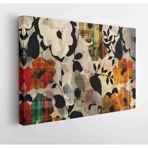 Art graphic and watercolor autumn colorful background with sketching leaves and flowers in black, gray and orange - Modern Art Canvas - Horizontal - 1495965329 - 40*30 Horizontal