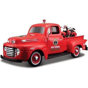 1948 Ford F1 Pick Up + 1936 El Knucklehead (Rood) (20cm) 1/24 Maisto - Modelauto - Schaalmodel - Model auto - Miniatuurautos - Miniatuur auto