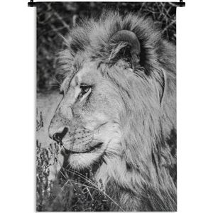 Wandkleed Leeuw in zwart wit - Mannelijke leeuw met manen Wandkleed katoen 60x90 cm - Wandtapijt met foto