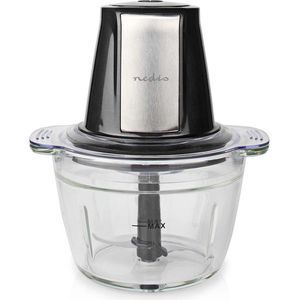 Nedis Keukenmachine 500 W 1 l Glas 1-snelheid Zwart / Zilver - Keukenrasp - Transparant - Zilver - Zwart