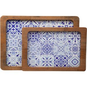 Joy Kitchen houten dienblad rechthoek Retro Mavi set van 2 | decoratieve accessoires | dienblad hout | dienbladen | borrelplank | serveerplank | tapasplank | woondecoratie | Blauw