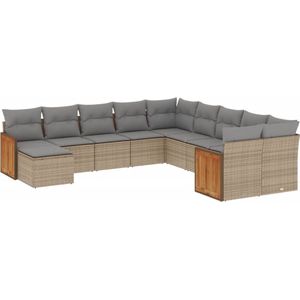 vidaXL - 11-delige - Tuinset - met - kussens - poly - rattan - beige