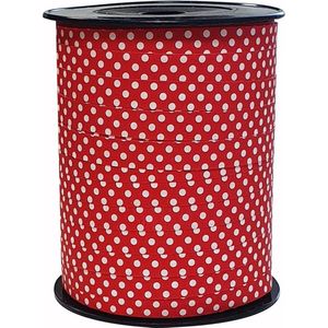 Sierlint / cadeaulint / verpakkingslint / krullint / kadolint 10mm breed rood met witte dots