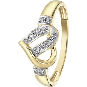 Lucardi Dames Ring hart 9 diamanten 0,05ct - Ring - Cadeau - Moederdag - 14 Karaat Goud - Geelgoud