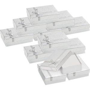 Kurtzy 12 Stuks Zilveren Papieren Sieraden Display Geschenkdozen - 9 x 7 cm - Kartonnen Set Verpakkingsdoosjes met Schuimrubberen Inzetstukken Voor Oorbellen, Kettingen, Armbanden en Ringen