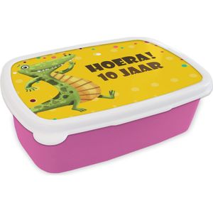 Broodtrommel Roze - Lunchbox - Brooddoos - Jubileum - Krokodil - Confetti - 18x12x6 cm - Kinderen - Meisje