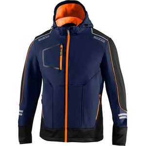 Sparco Tech Softshell - Waterdichte, reflecterende en versterkte jas met polar fleece voering - Maat XS - Blauw/Oranje