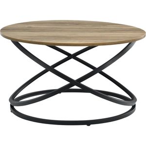 In And OutdoorMatch Salontafel Delbert - Rond - 46x79 cm - Hout en Zwart - Spaanplaat en Metaal - Modern design