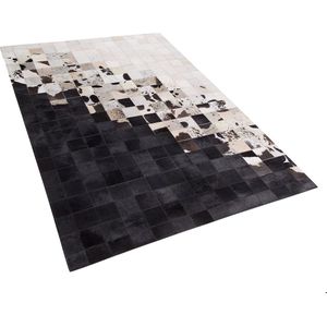 KEMAH - Patchwork vloerkleed - Zwart - 140 x 200 cm - Koeienhuid leer